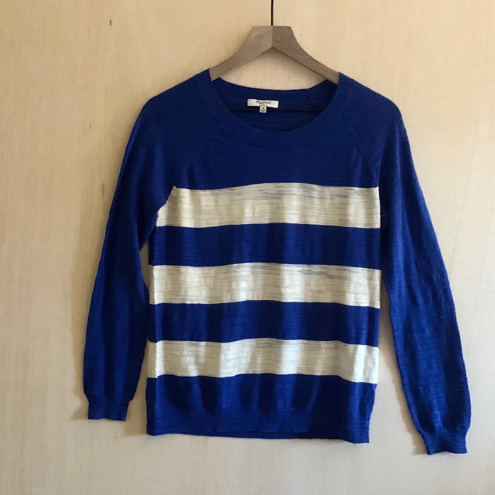 Madewell Blue and White Striped along Sleeve